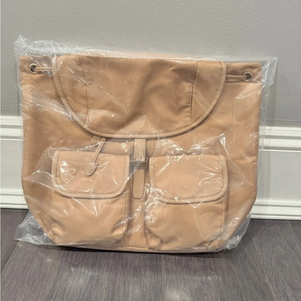 NWT Years of Ours Beige Tan Women's Nylon Backpack Tote with Front Pockets